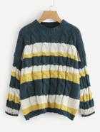 Shein Contrast Panel Drop Shoulder Cable Knit Jumper