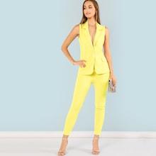 Shein Button Front Collar Top & Pants Set