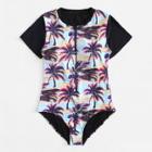 Shein Plus Jungle Print Zipper Swimsuit