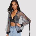 Shein Zip Front Side Letter Sheer Jacket