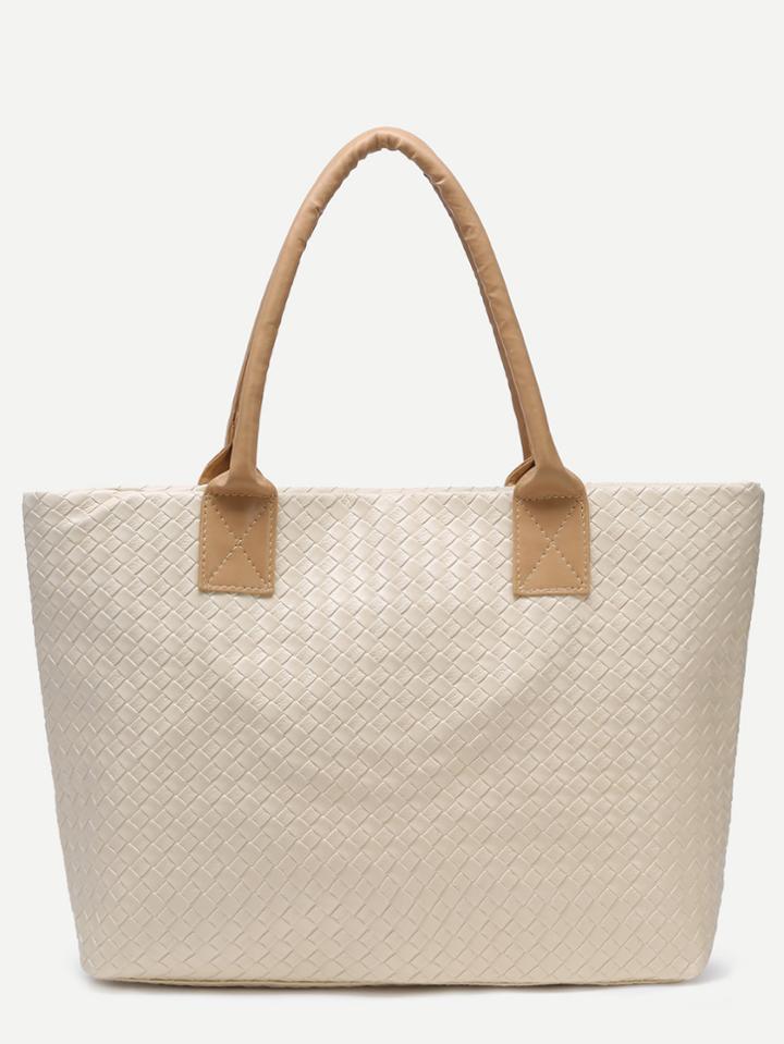 Shein Beige Woven Pu Tote Bag