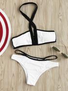 Shein Contrast Trim Halter Neck Strappy Bikini Set