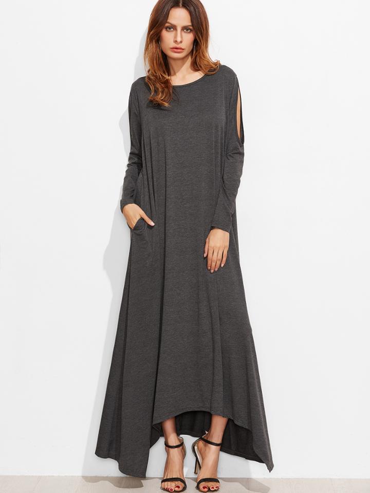 Shein Dark Grey Cutout Sleeve Asymmetric Tent Dress