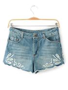 Shein Hollow Out Embroidery Denim Shorts
