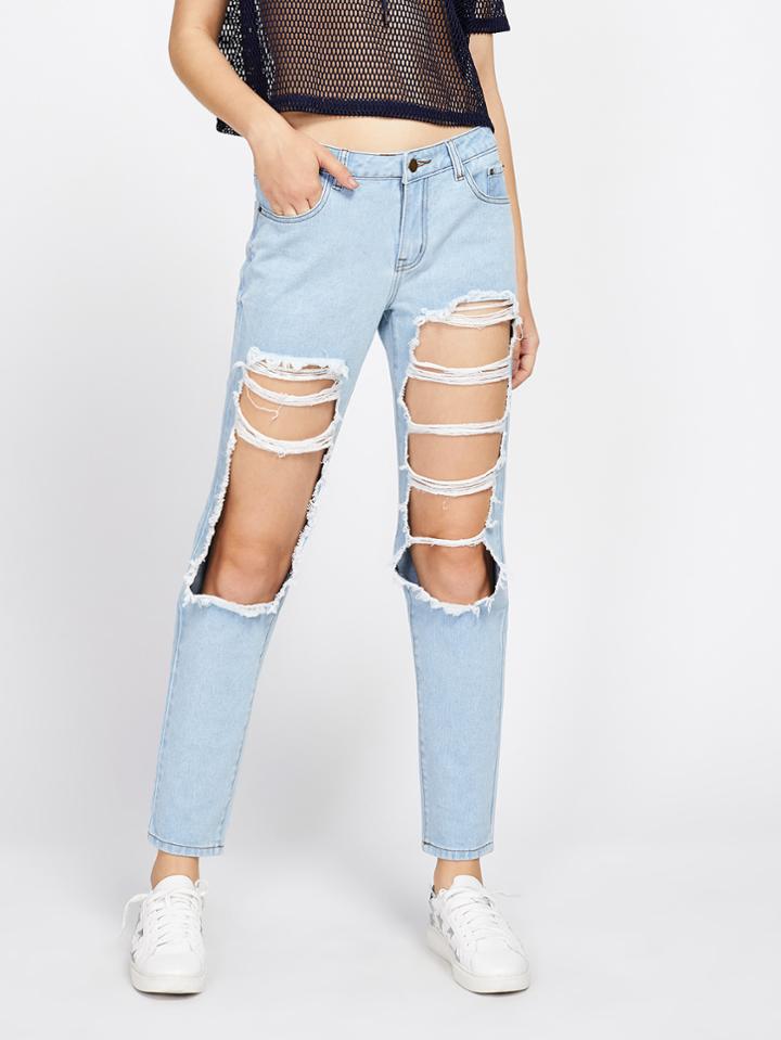 Shein Light Wash Destroyed Jeans