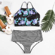 Shein Plus Striped Floral Bikini Set