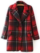 Shein Red Black Lapel Plaid Double Breasted Coat