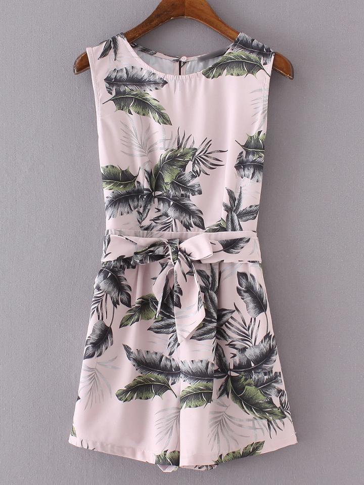 Shein Multicolor Sleeveless Printed Siamese Trousers With Belt