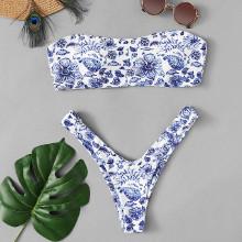 Shein Porcelain Print Bandeau Bikini Set