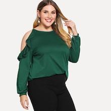 Shein Plus Contrast Ruffle Open Shoulder Tee