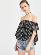 Shein Bardot Stripe Dip Hem Top
