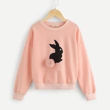 Shein Girls Drop Shoulder Pompom Detail Rabbit Sweatshirt