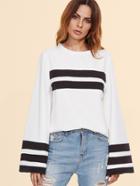 Shein White Contrast Striped Bell Sleeve Top
