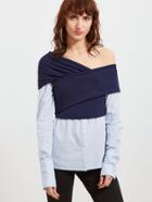 Shein Contrast Cross Wrap Asymmetric Off The Shoulder 2 In 1 Blouse
