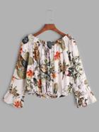 Shein Tropical Print Boat Neck Frill Top