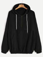 Shein Black Drop Shoulder Zip Detail Pocket Drawstring Hoodie