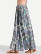 Shein Multicolor Vintage Print Tie Waist Skirt