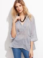 Shein Black Striped V Neck Blouse With Choker