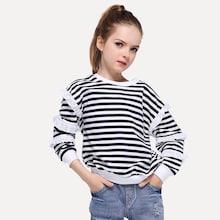 Shein Girls Frill Trim Striped Sweatshirt