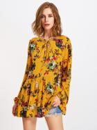 Shein All Over Botanical Print Frill Hem Blouse