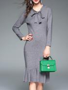 Shein Grey Bowknot Frill Sheath Dress