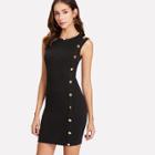 Shein Button Detail One Side Ribbed Dress