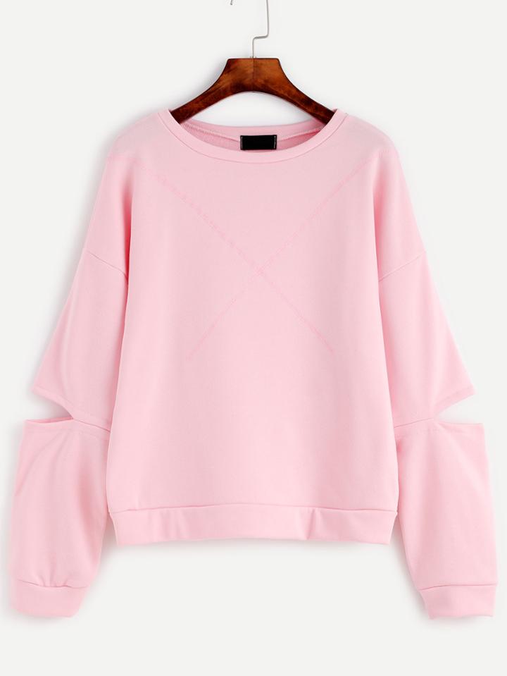 Shein Pink Cut Out Sleeve Drop Shoulder Seam Sweatshirt