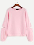 Shein Pink Cut Out Sleeve Drop Shoulder Seam Sweatshirt