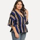 Shein Plus Plunging Neck Striped Ruffle Top