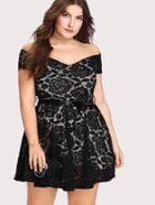 Shein Ribbon Tie Waist Lace Dress