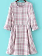 Shein Red Plaid Cuffed A-line Dress