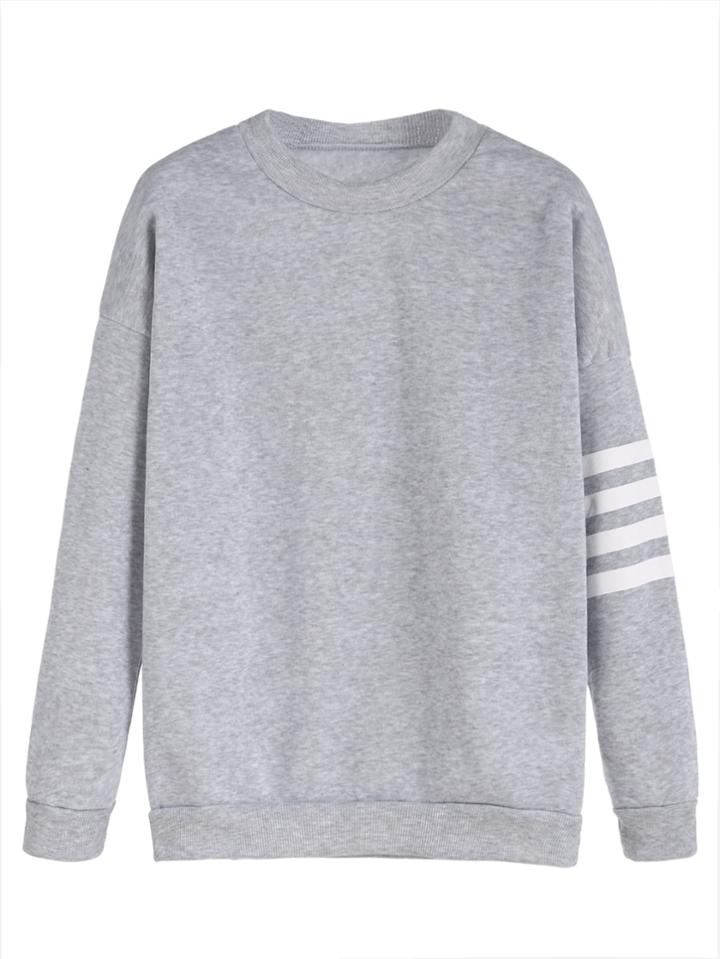 Shein Light Grey Sleeve Striped Dropped Shoulder Seam Sweatshirt