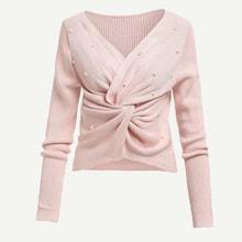 Shein Pearl Beading Twist Front Jumper