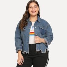 Shein Plus Raw Hem Denim Coat