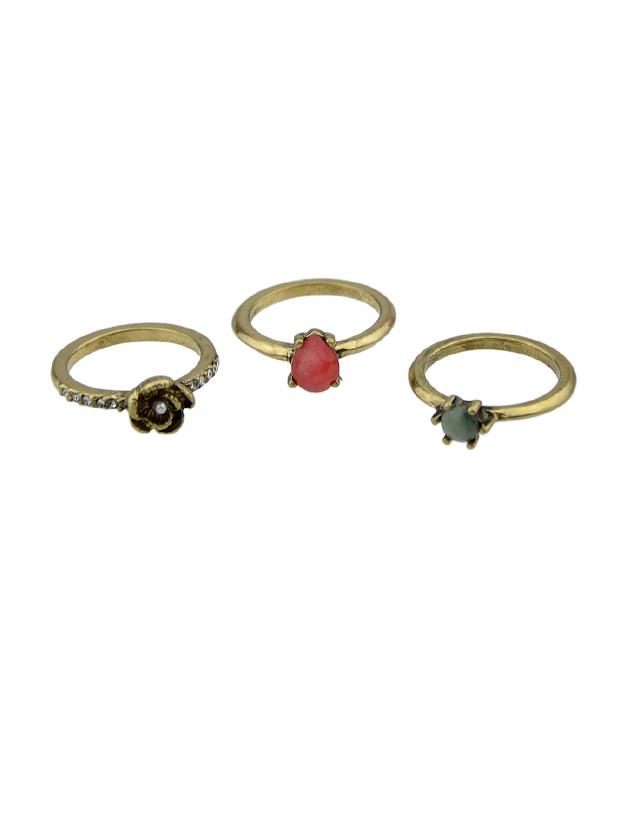 Shein 3pcs/set Retro Style Water Drop Flower Finger Ring