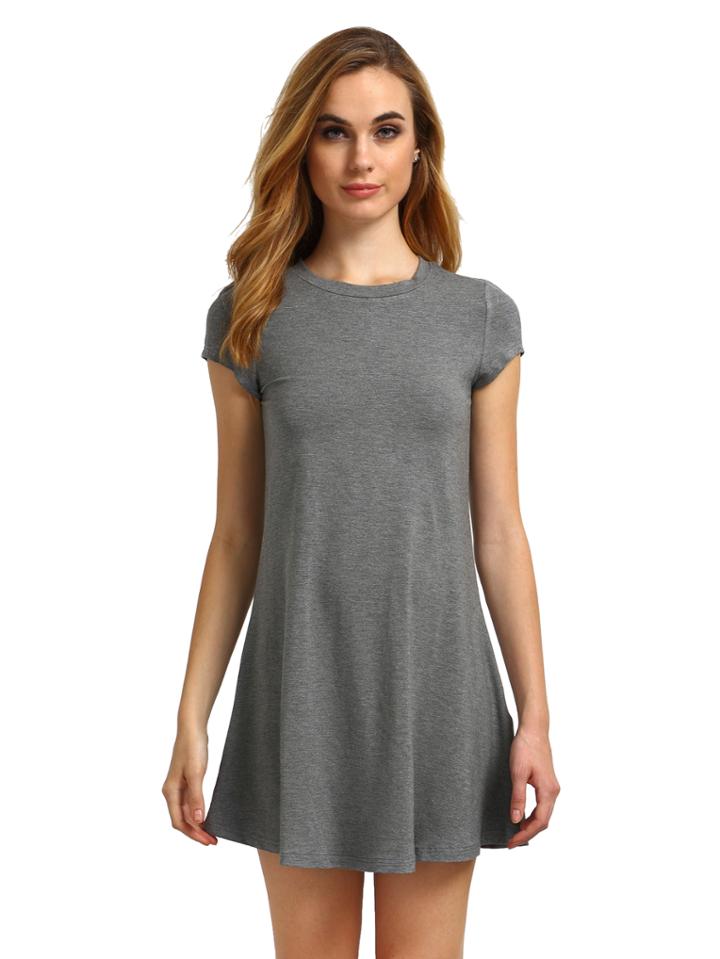 Shein Heather Grey Jersey Flare Tee Dress