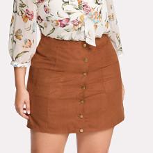 Shein Plus Button Up Front Pocket Patched Skirt