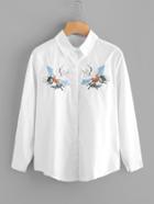 Shein Symmetric Cranes Embroidery Shirt
