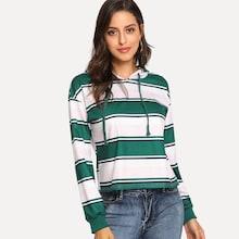 Shein Block Stripe Drop Shoulder Hoodie