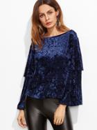 Shein Navy Boat Neck Layered Bell Sleeve Velvet Top