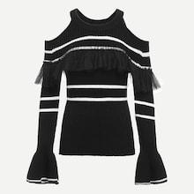 Shein Flounce Sleeve Mesh Insert Jumper
