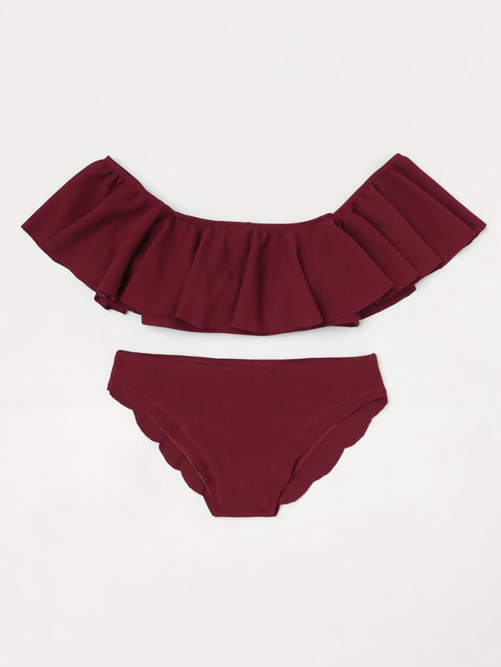 Shein Scalloped Trim Flounce Bardot Bikini Set