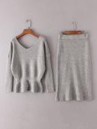Shein Double V Neckline Peplum Knitwear With Skirt
