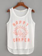 Shein White Graphic Print Dip Hem Tank Top