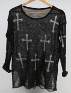 Shein Black Round Neck Cross Print Knitwear