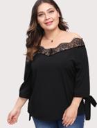 Shein Contrast Eyelash Lace Bow Tied Cuff Blouse