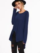Shein Navy Asymmetric Hem T-shirt