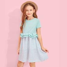 Shein Girls Ruffle Trim Waist Floral Print Dress