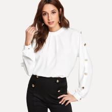 Shein Button Sleeve Keyhole Back Top