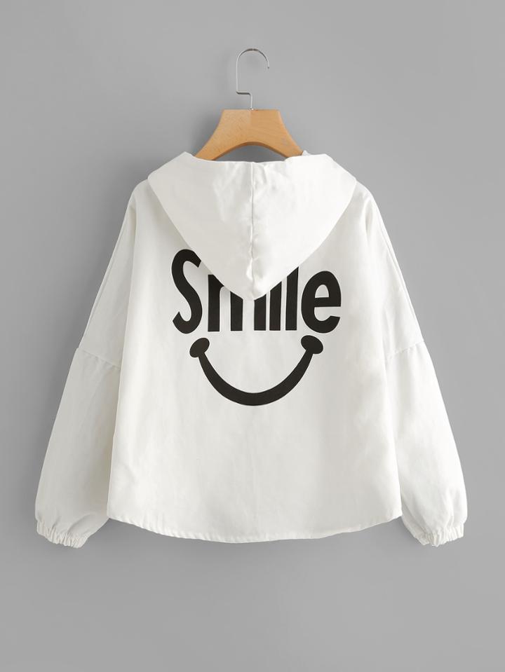 Shein Printed Back Drop Shoulder Hooded Jacket